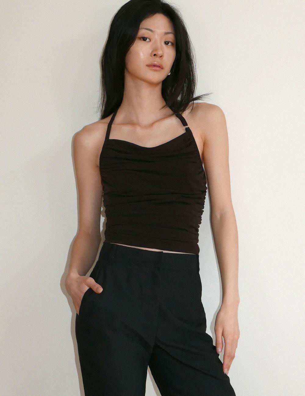 Back Tie halter Top_Brown