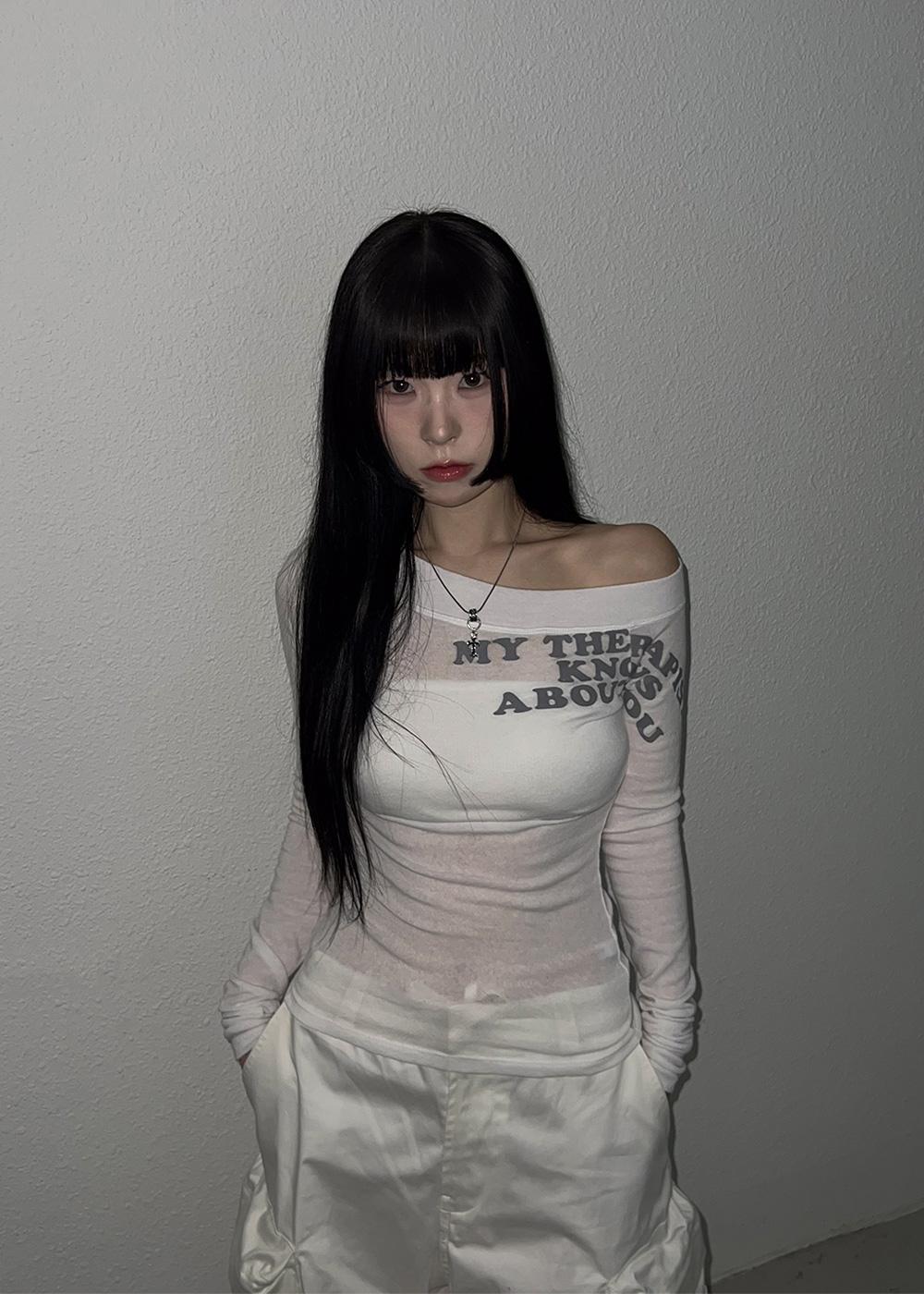 CHAV ABOUT LETTERING ONE SHOULDER LONG SLEEVE 4color / 차브 어바웃 레터링 원숄더 긴팔