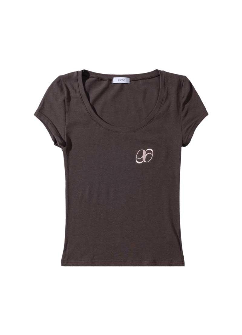 ROUND DEEP U NECK TEE / BROWN