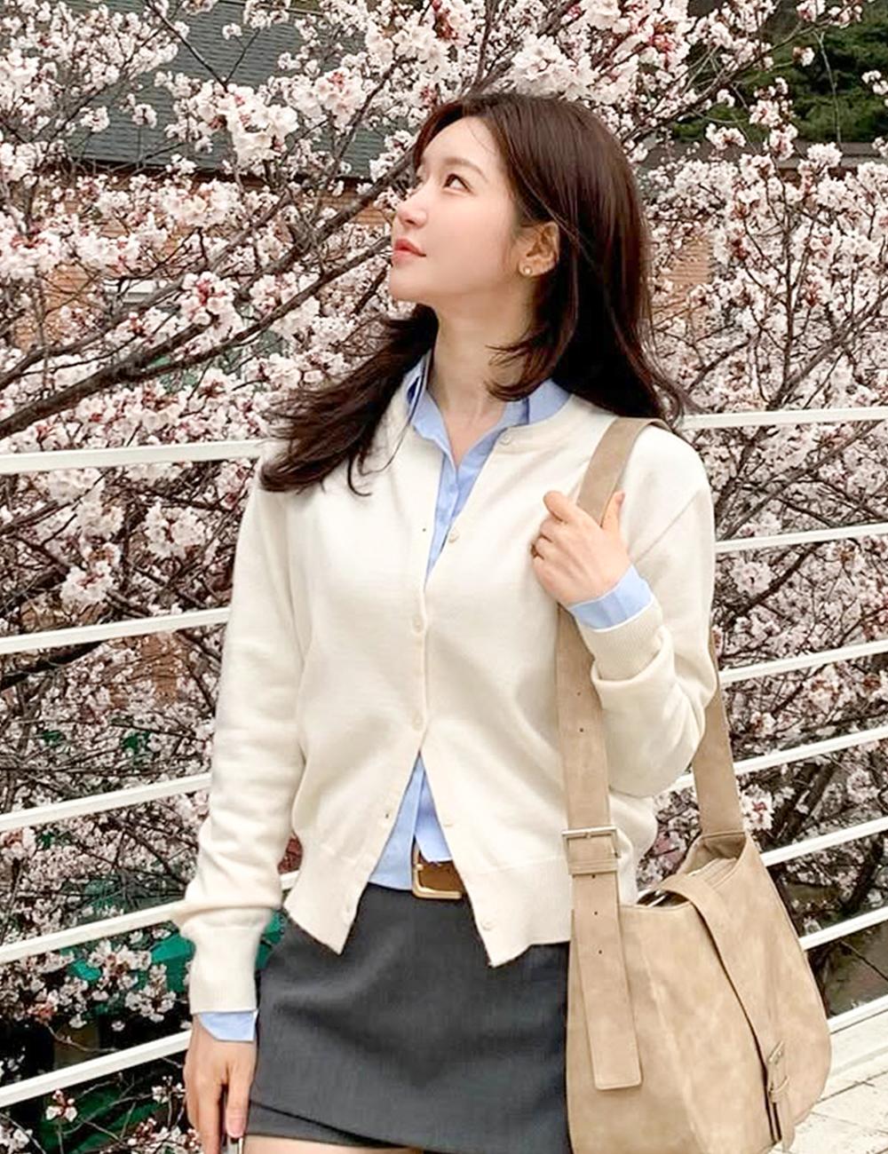 (W) 베이직 에센셜 워셔블 라운드 가디건 IVORY