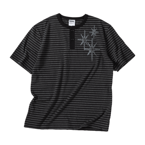Untitled Starrynight Stripe Henley Neck Short Sleeve Black Charcoal