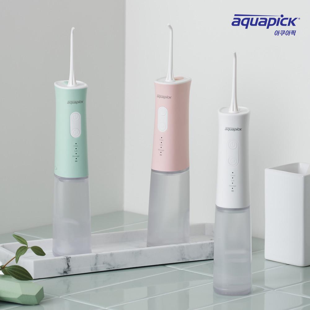 아쿠아픽 AQ-205 (화이트/민트/핑크) 휴대용 무선 구강세정기 물치실 (+농축가글액 1개입 증정)