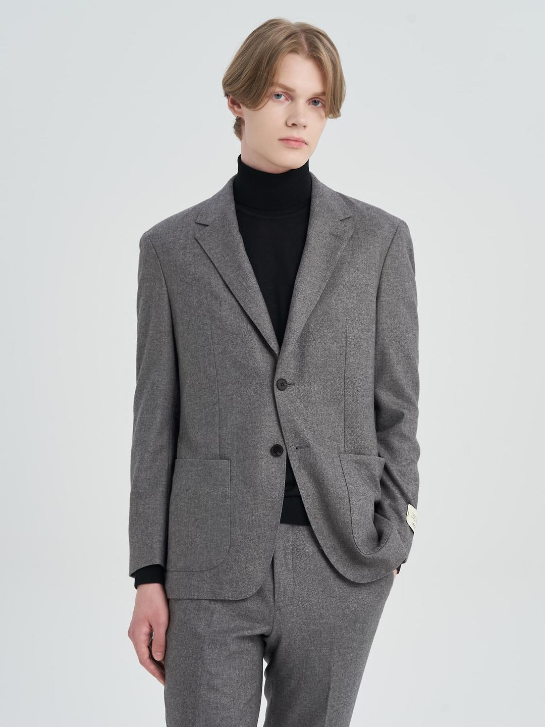 [SMART SET-UP] 울/캐시미어 플라넬 솔리드 재킷 - 그레이