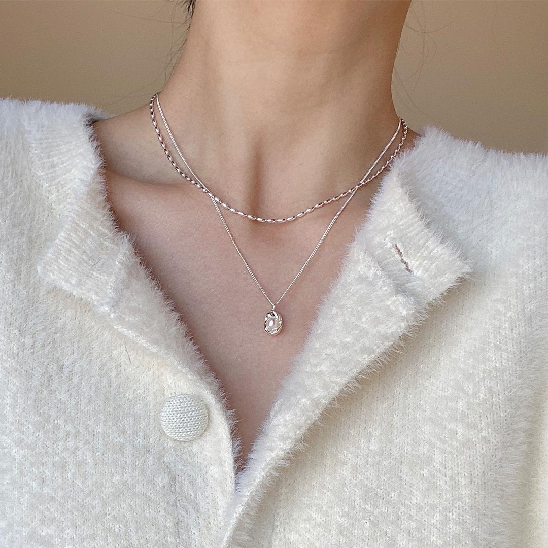 [🚀당일출고/4EA✨]레이어드 엔틱 스톤 진주 메탈 쌀 알 볼 목걸이 4SET 네클리스