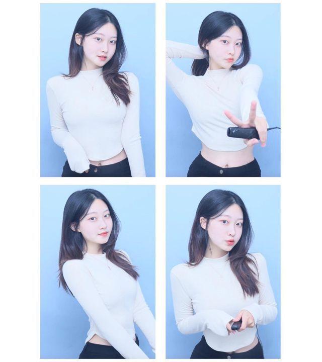 밑단U[따뜻기모-/개미허리&골반깡패핏!]반목 폴라 청순섹시 골지 기모 긴팔 밑단 라운드 언발 굴림 크롭 티셔츠 기본티 (4col)_리틀페어리/갓성비 겨울이너