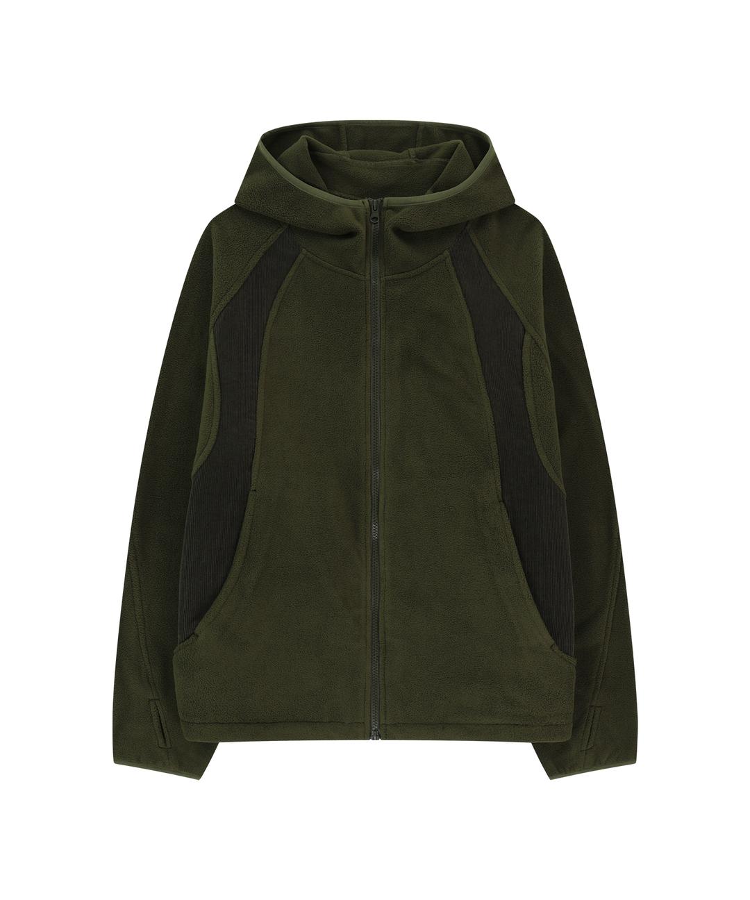 CODUROY MIXED FLEECE HOOD ZIP-UP [KHAKI]