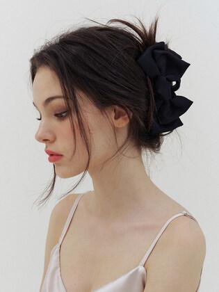 double black ribbon hair claw