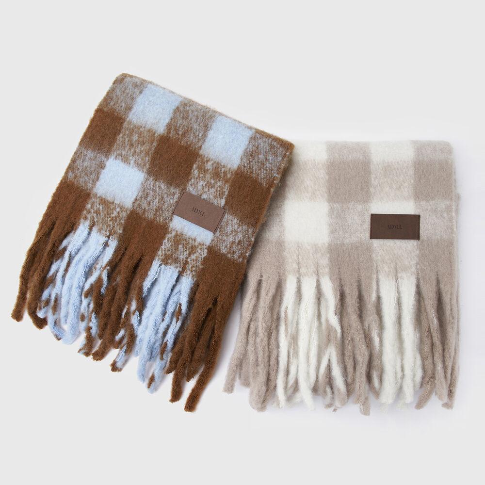 Big check wool long muffler - 2color