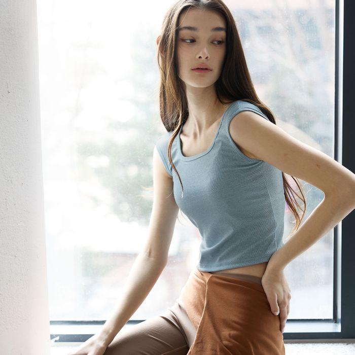 메이 스퀘어넥 슬리브리스 DEVI-TS0051-데님블루