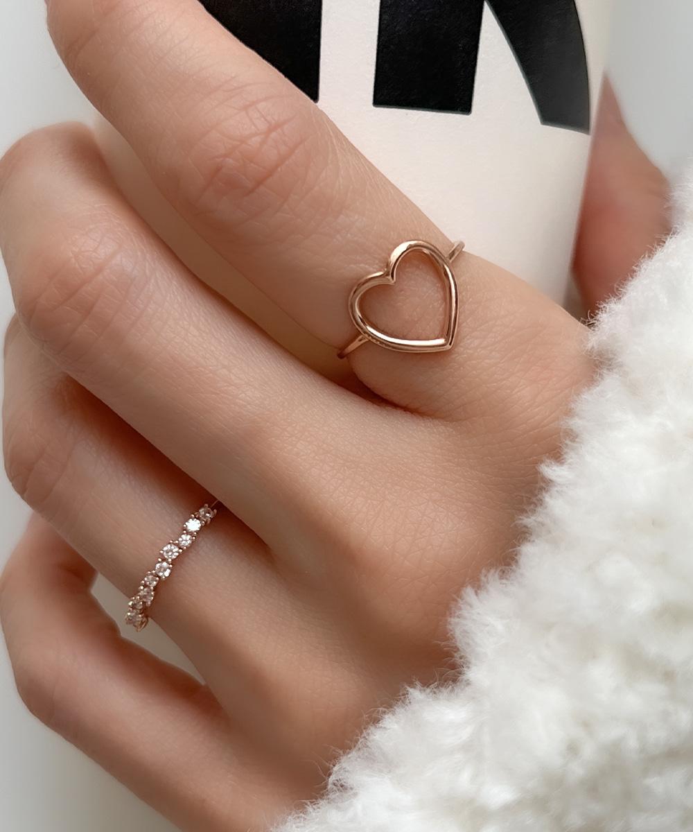 [무배] 실버925 심플 빅하트 포인트 반지 (실버 로즈골드)