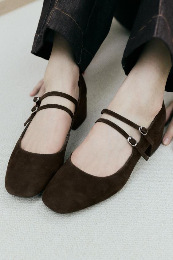 스웨이드 힐 발레리나 슈즈