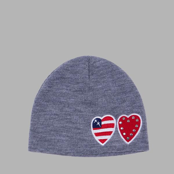 TWO HEART PATCH STITCHED BEANIE (GREY)