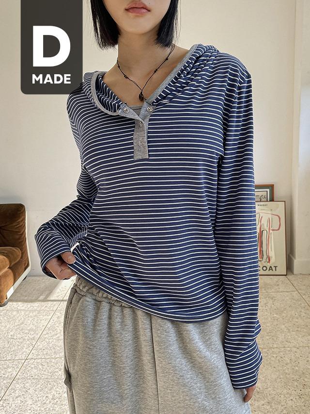 당당걸 [1천장돌파][MADE] 빅사이즈 55-99 다니엘 스트라이프 헨리넥 후드 긴팔 티셔츠 레이어드 룩