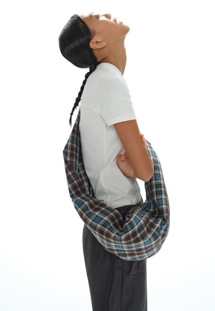 OINIMI Lake Blue Jacquard Check Hobo Bag