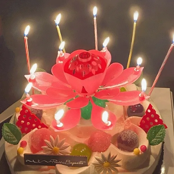 [1+1할인]생일축하 회전 멜로디 케이크 생일 축하초 연꽃초