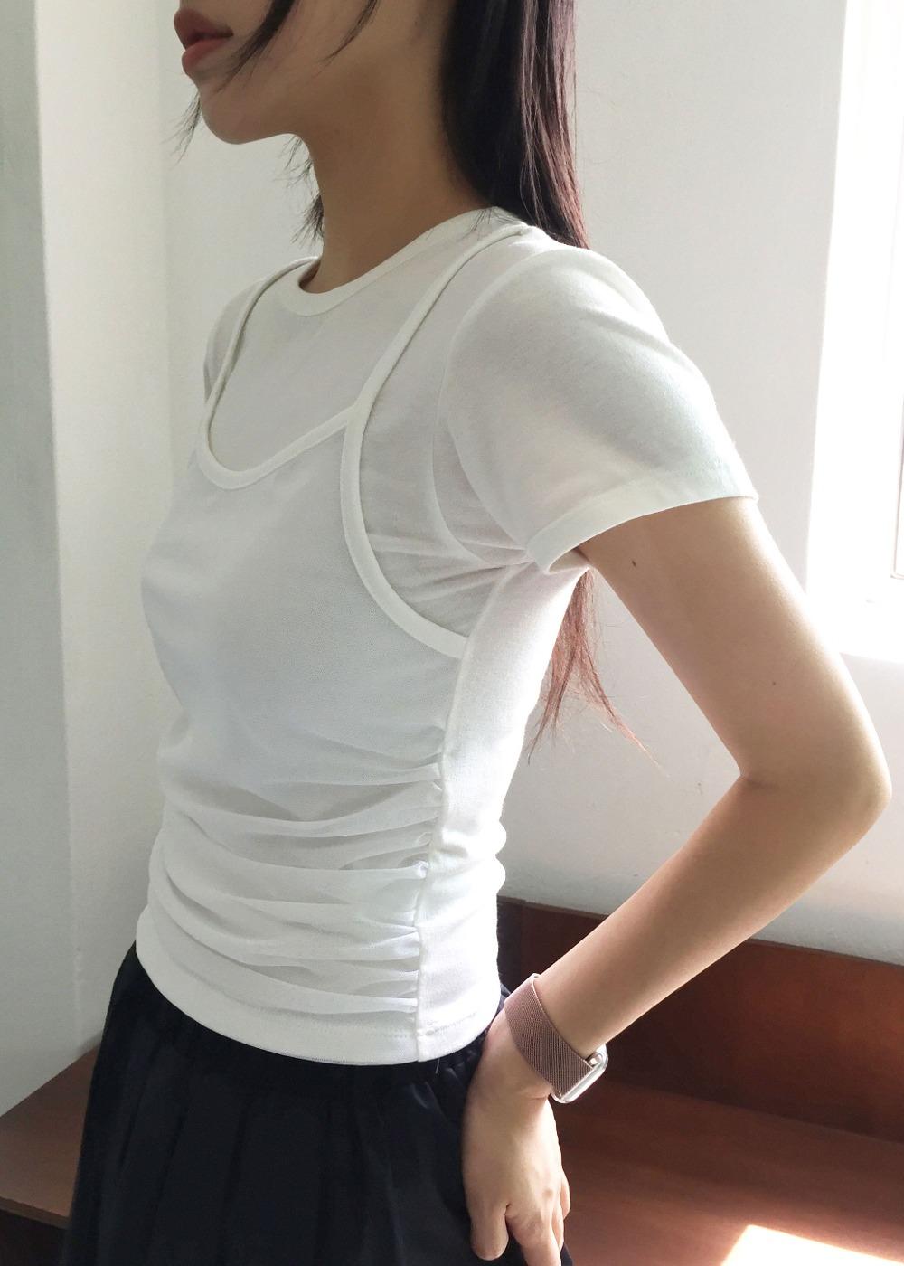 안네 셔링 레이어드 반팔 티셔츠(3colors)