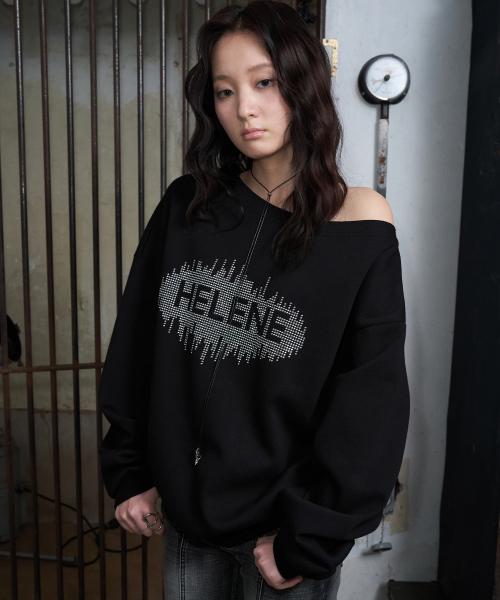원 숄더 스터드 오버핏 스웻셔츠 [블랙]
