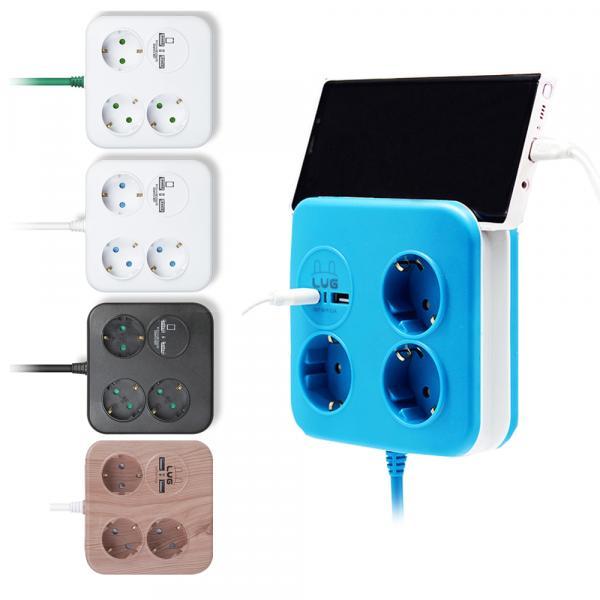 3구 USB 2포트 사각 멀티탭 6colors