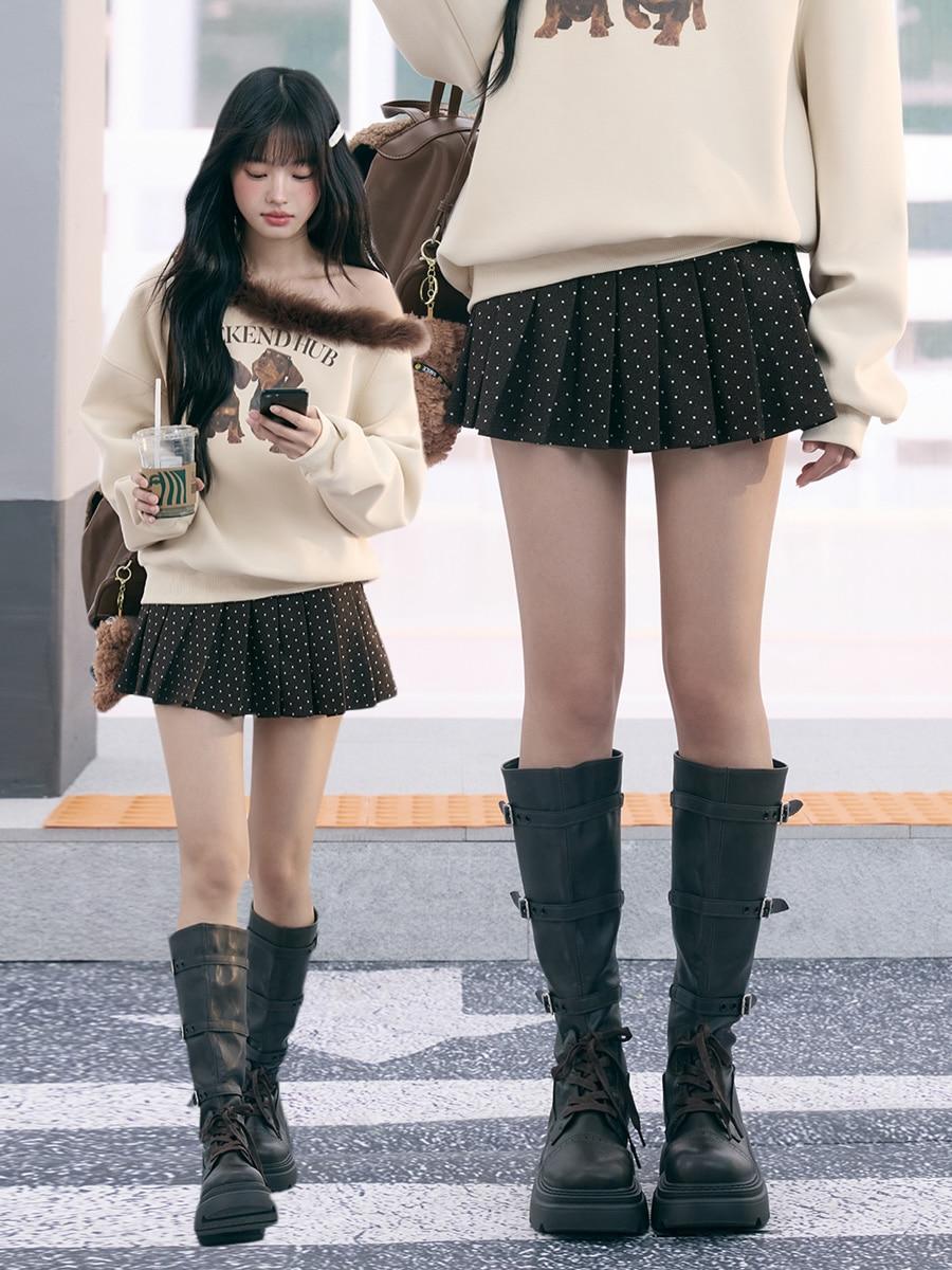 Weekendhub Dot Pleated Mini Skirt