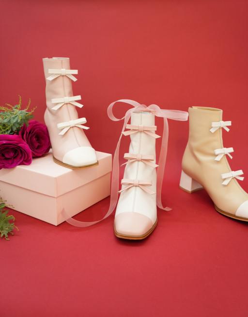 MonChou 몽슈 3 리본 앵클부츠_밀푀유 _23FW