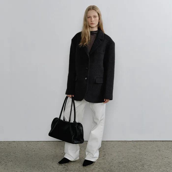 Hairy Wool Half Jacket_Charcoal