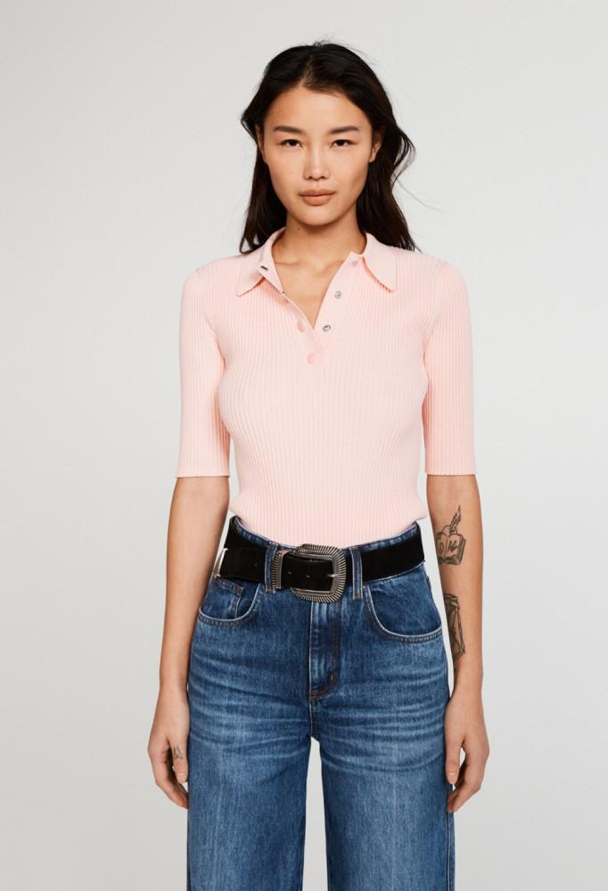 끌로디 피에로 핑크 폴로 카라 니트 셔츠 탑