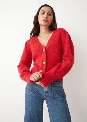 하트 버튼 알파카 블렌드 가디건