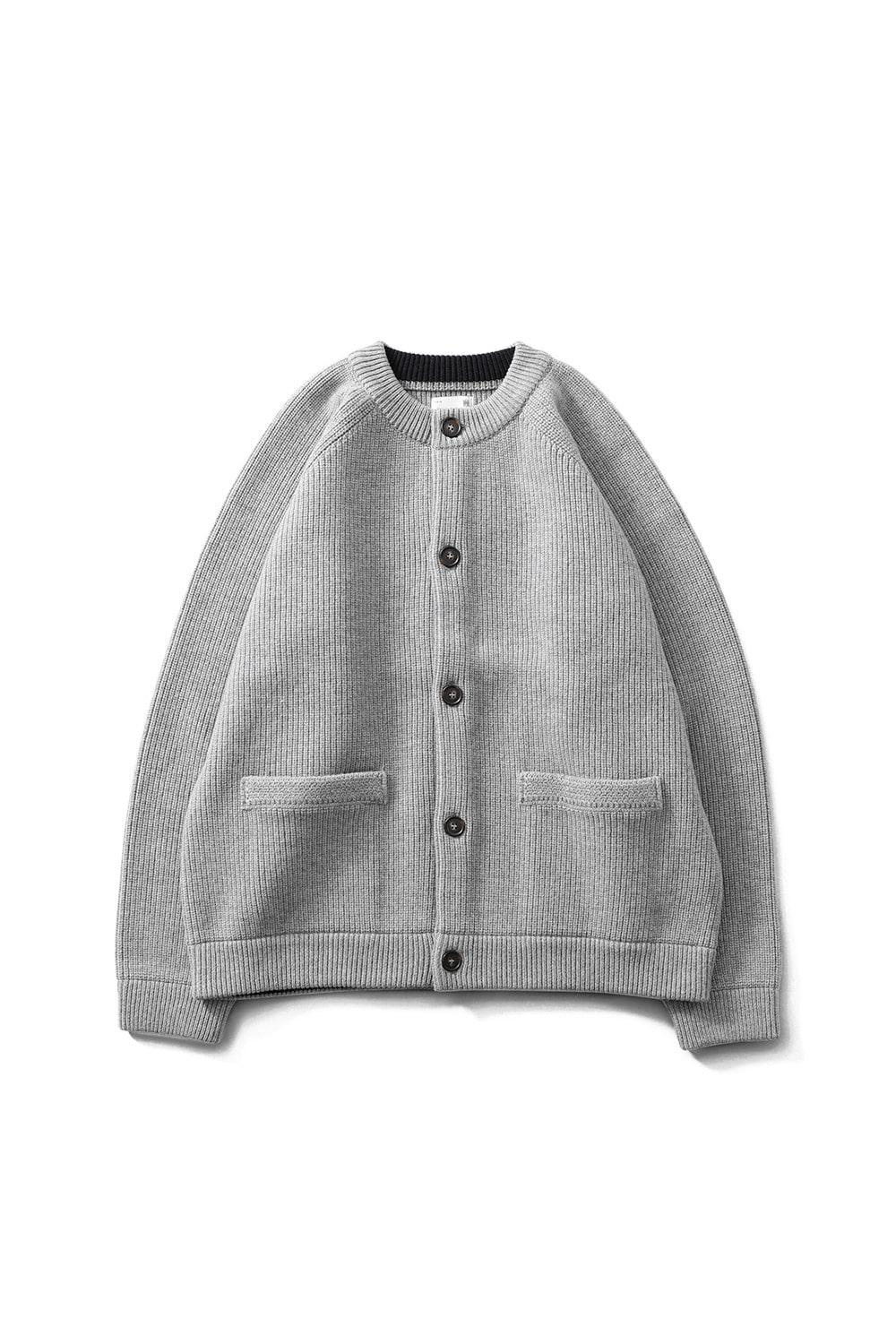 Annette Superfine Wool Heavy Rib Knit Cardigan Melange Gray