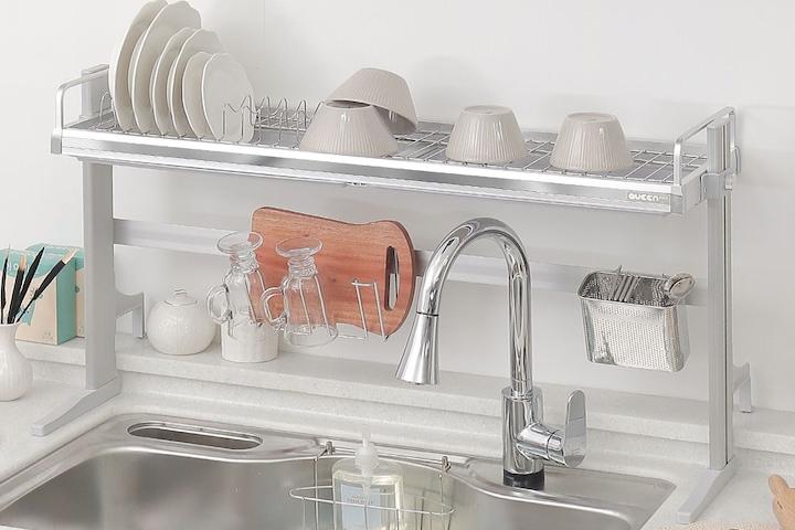 무타공 양면 사용 가능한 S-스마트 기둥식 식기건조대 900 1200 주방 싱크대 선반