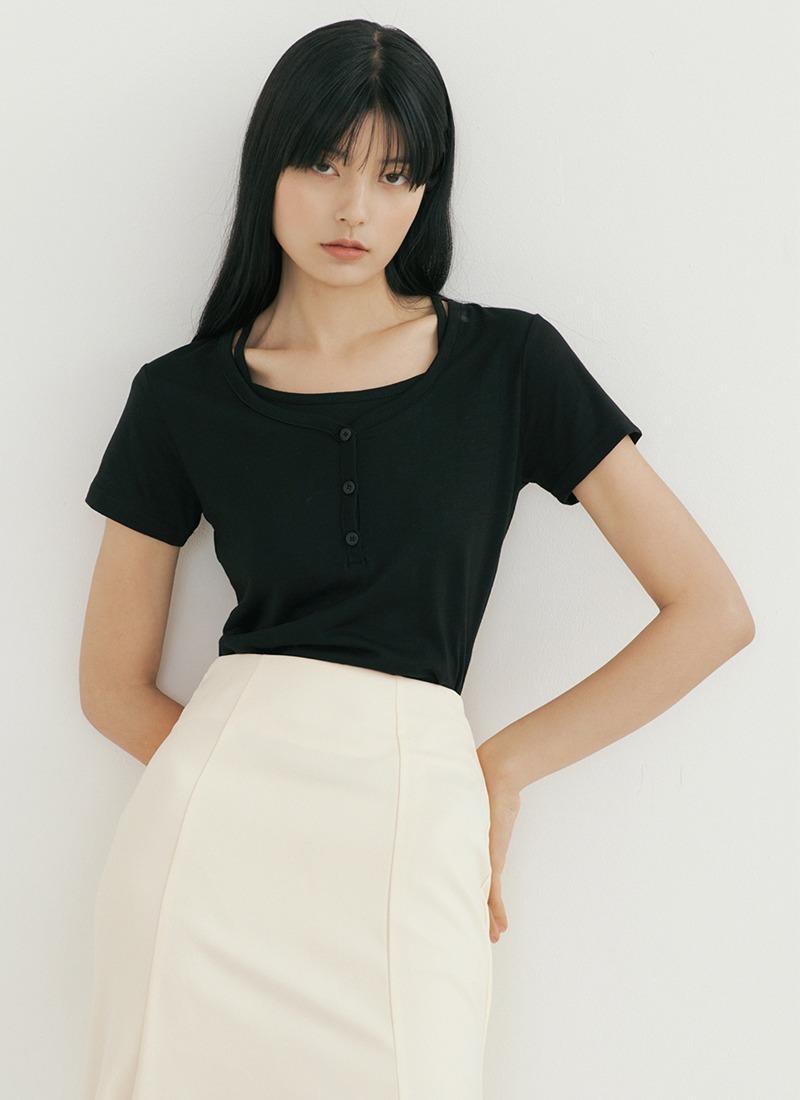 [SET] BLO WAVE BUTTON T-SHIRTS + HALTER SLEEVELESS BLACK