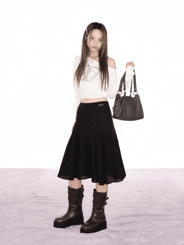 미세키서울 [2월10일 발매] Pocket layered check skirt BLACK