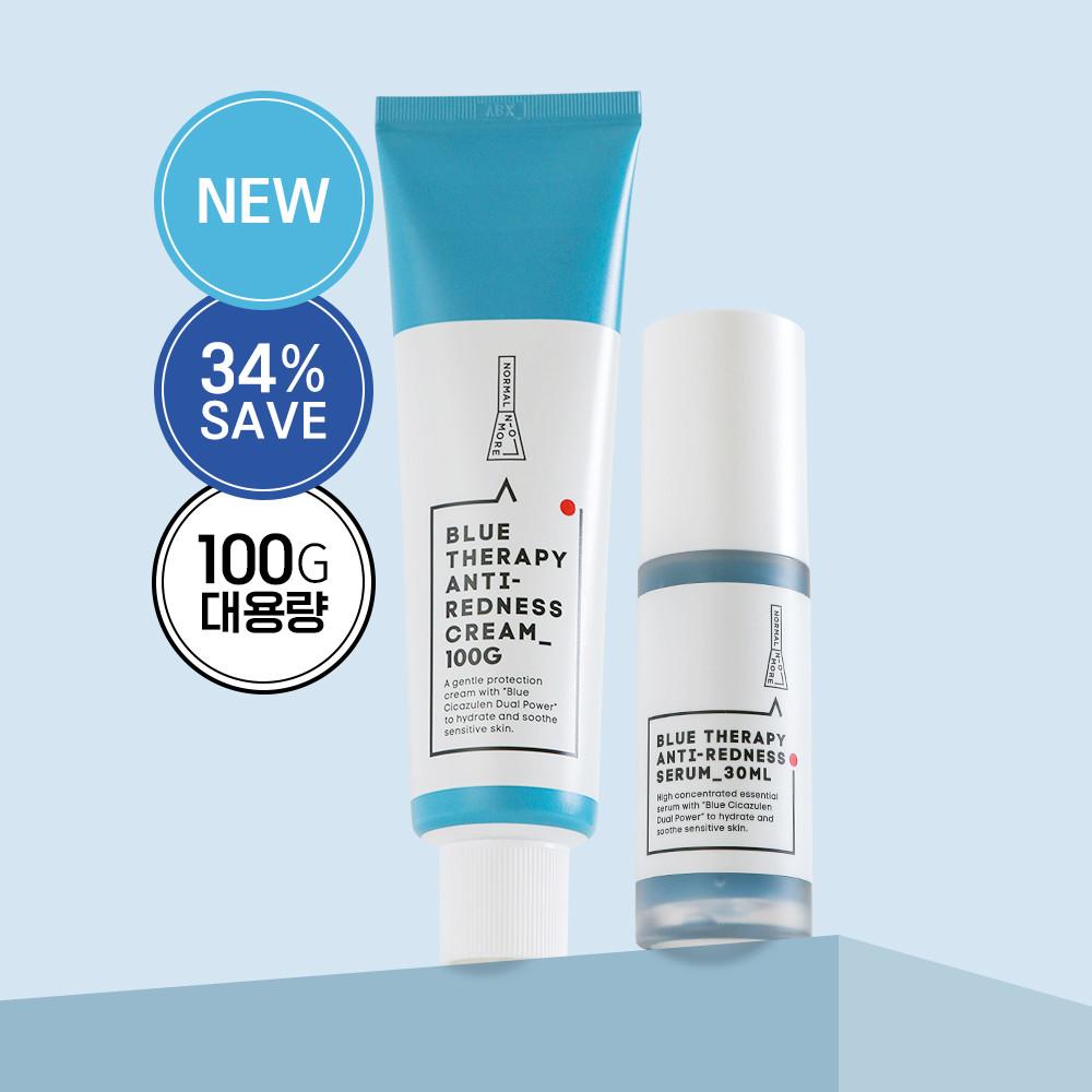 [노멀노모어] 안티레드니스 수부지 진정세트 100(크림100g+세럼30ml) / 붉은기완화 예민진정크림 산소테라피 고농축진정세럼