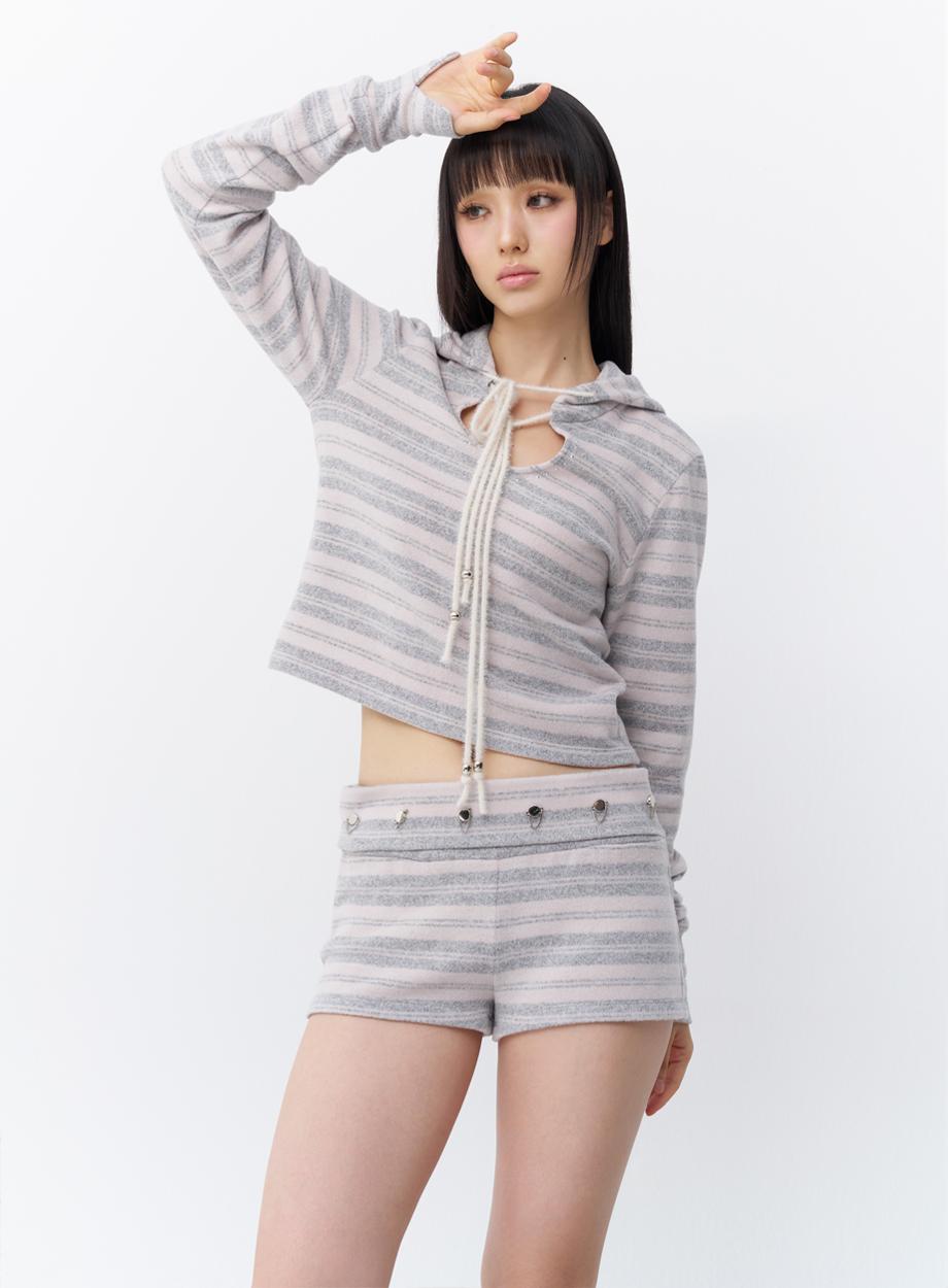 Double string piercing hoodie Oatmeal