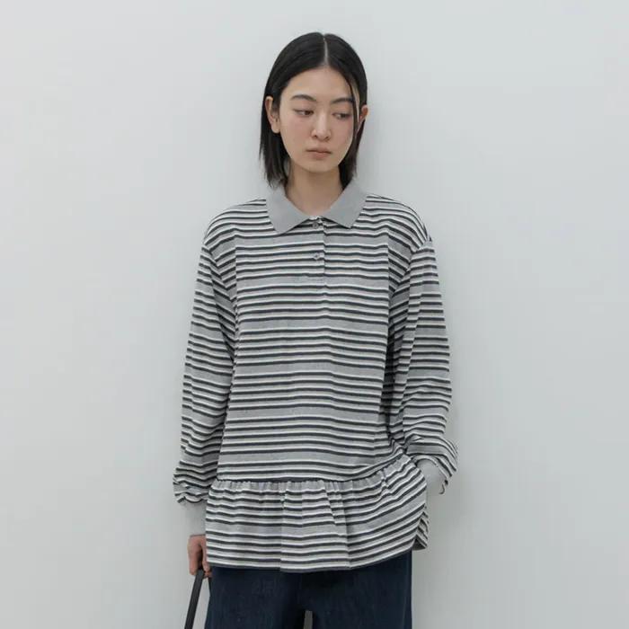 STRIPED FLARE RUGBY TOP / GREY