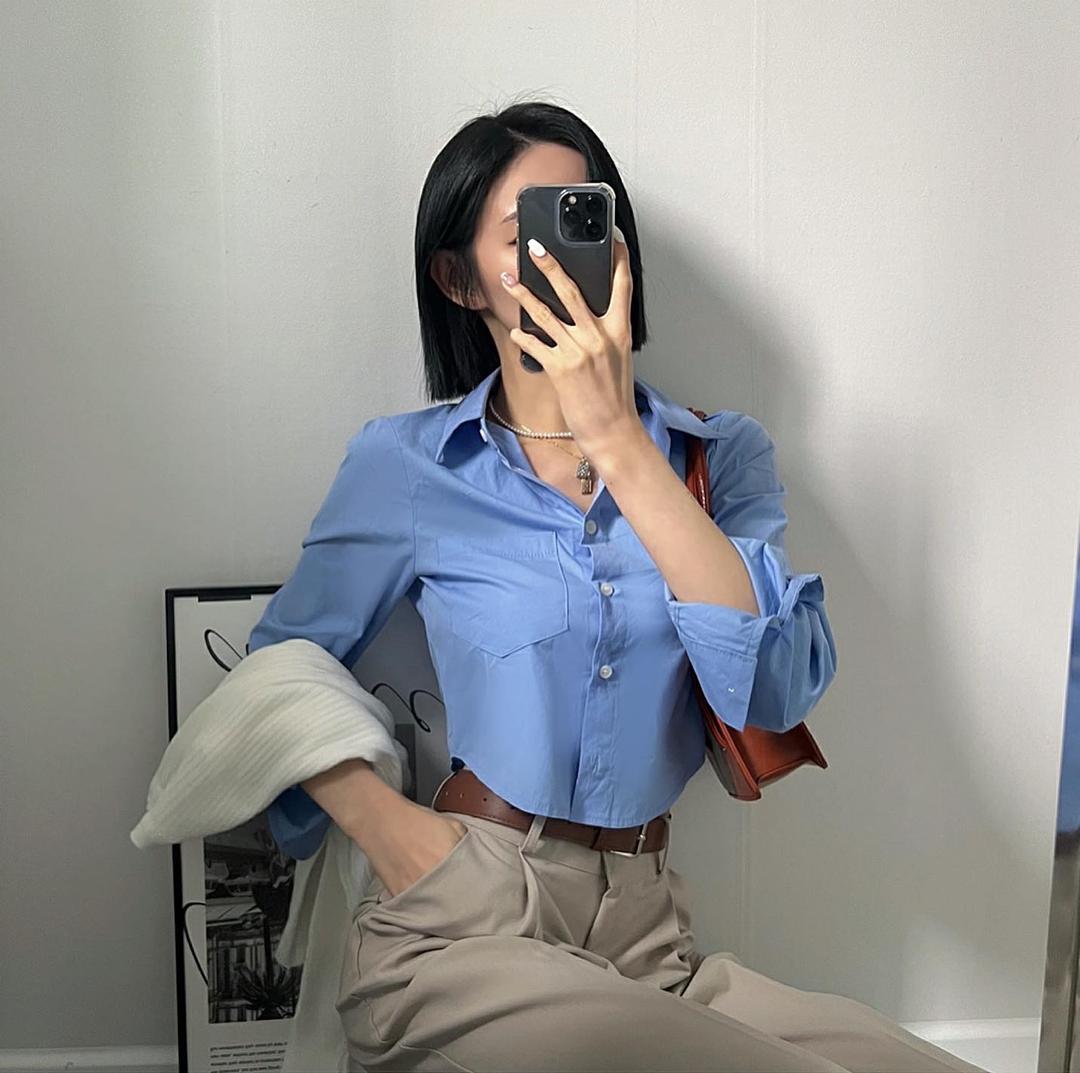 [ 국내 / 핏색감예술! ] 지윈 라운딩 커프스 크롭 기본 베이직 셔츠 4color