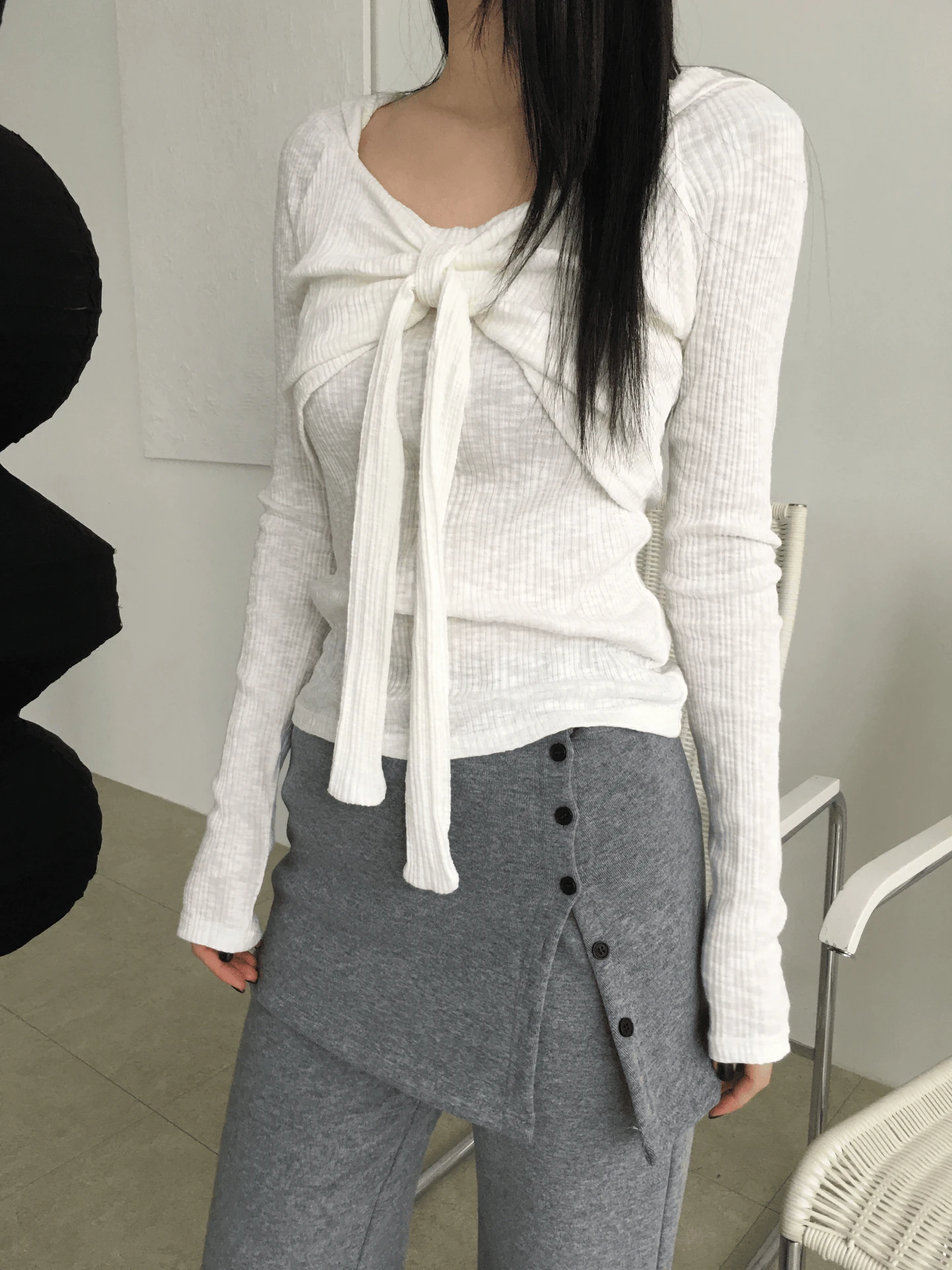 [차콜당일출고] Nuance ribbon hoodie (3col)