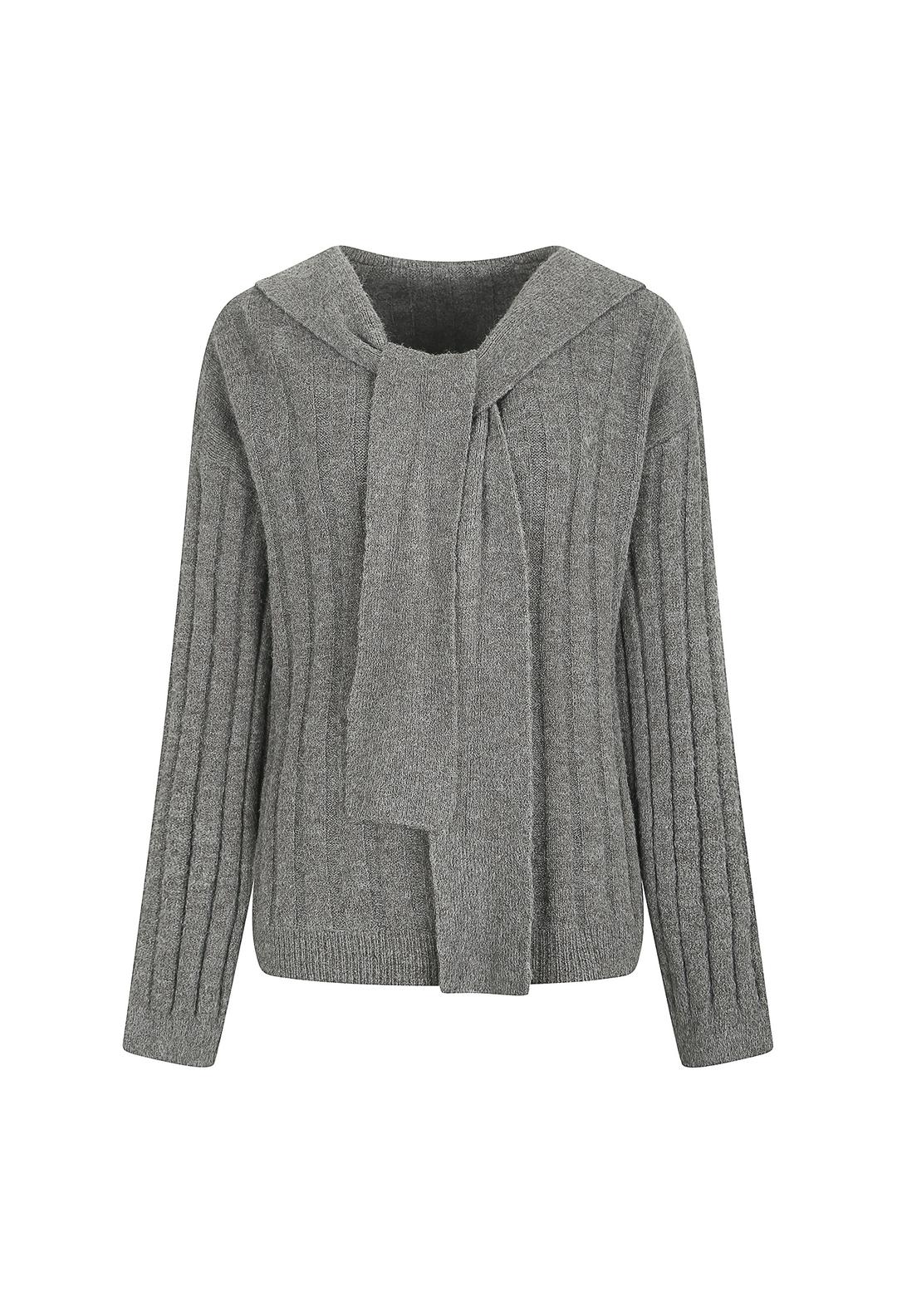 머플러넥 골지 풀오버 니트 (DARK GREY)