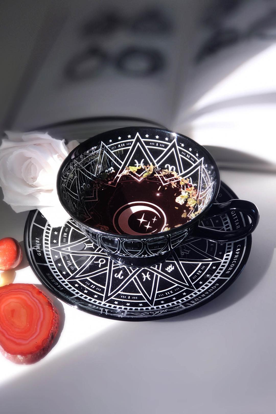 Zodiac Cup & Saucer - One Size / Black / 100% Ceramic
