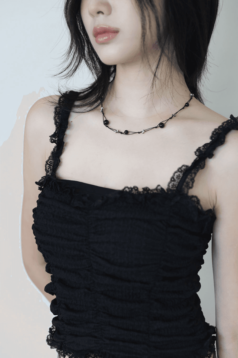 컬러인아이디 블랙 볼 끈 목걸이