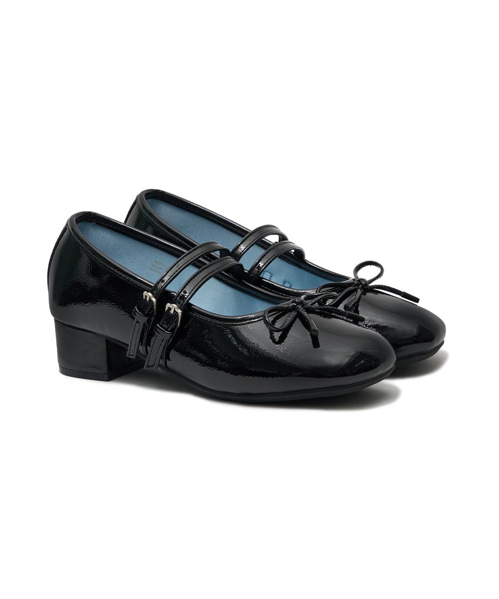 [NEW 15%] SQUARE TOE TWO STRAP MARYJANES(4CM) - BLACK