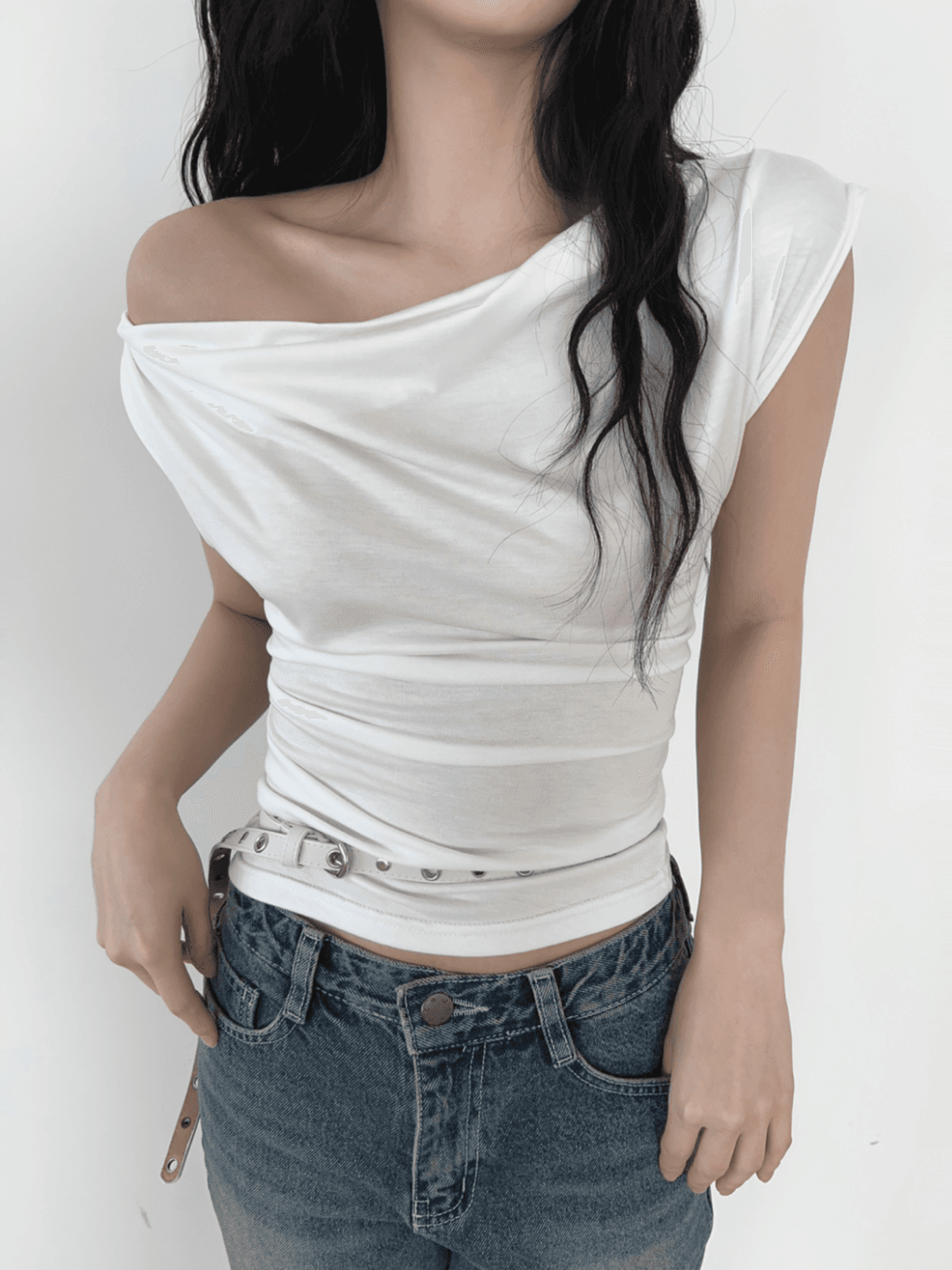 unbalance drape t-shirt (4color)
