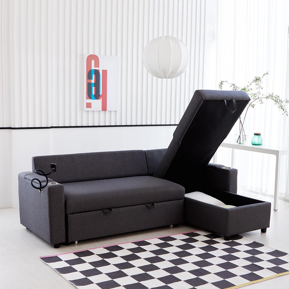 1051 컵홀더 3인 패브릭 수납형 접이식 소파베드