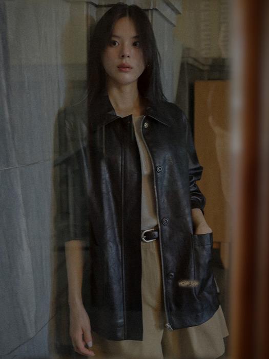[단독]Faux leather pocket jacket_Black
