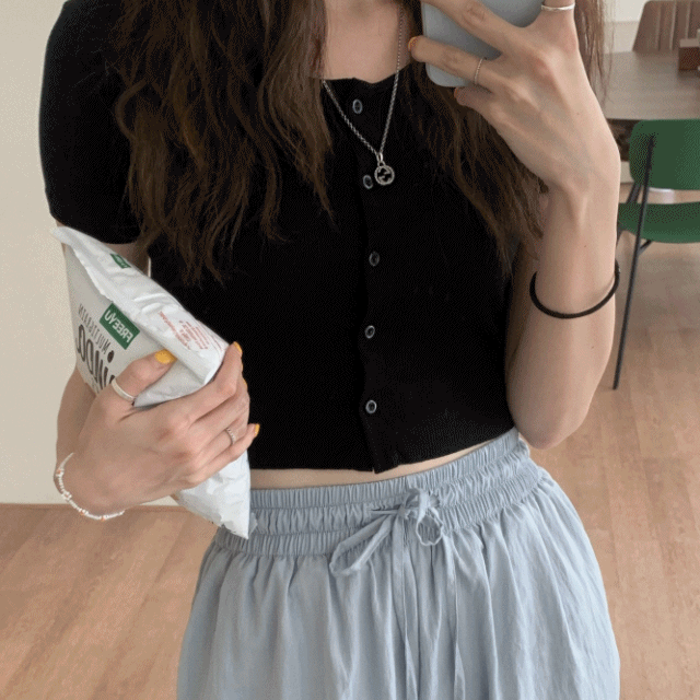 (강추/반팔ver.) 썸머골지 cd - 슬림 골지 크롭 단추 반팔 가디건 4color