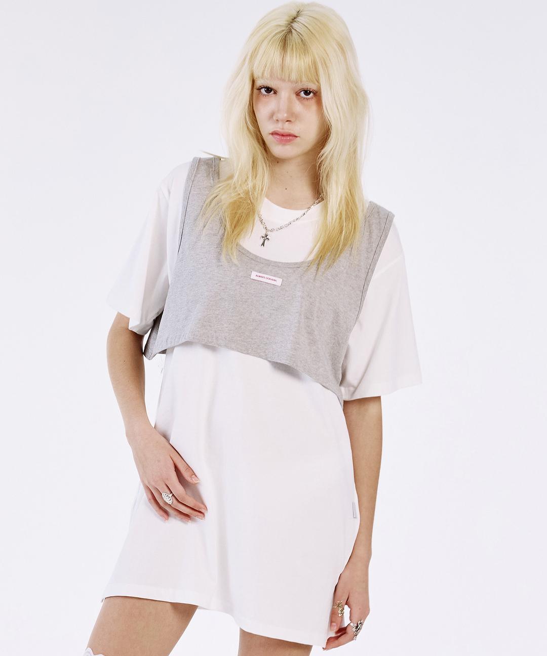 LAYERED T-SHIRT(GRAY) - OOHAHH