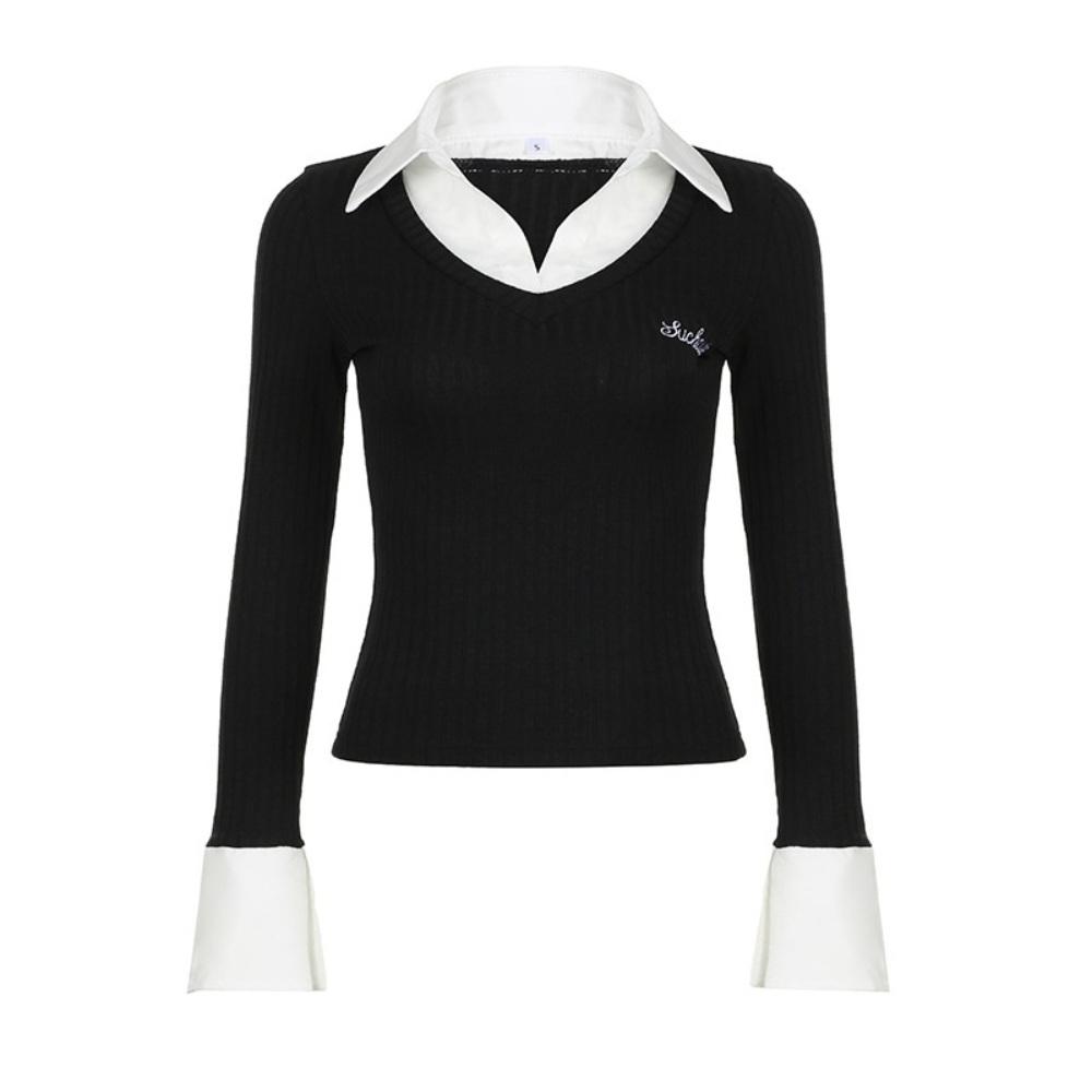 페이 셔츠 레이어드 니트