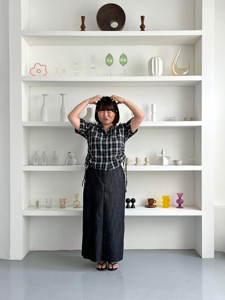 빅사이즈) 88옆셔링 체크 반팔셔츠