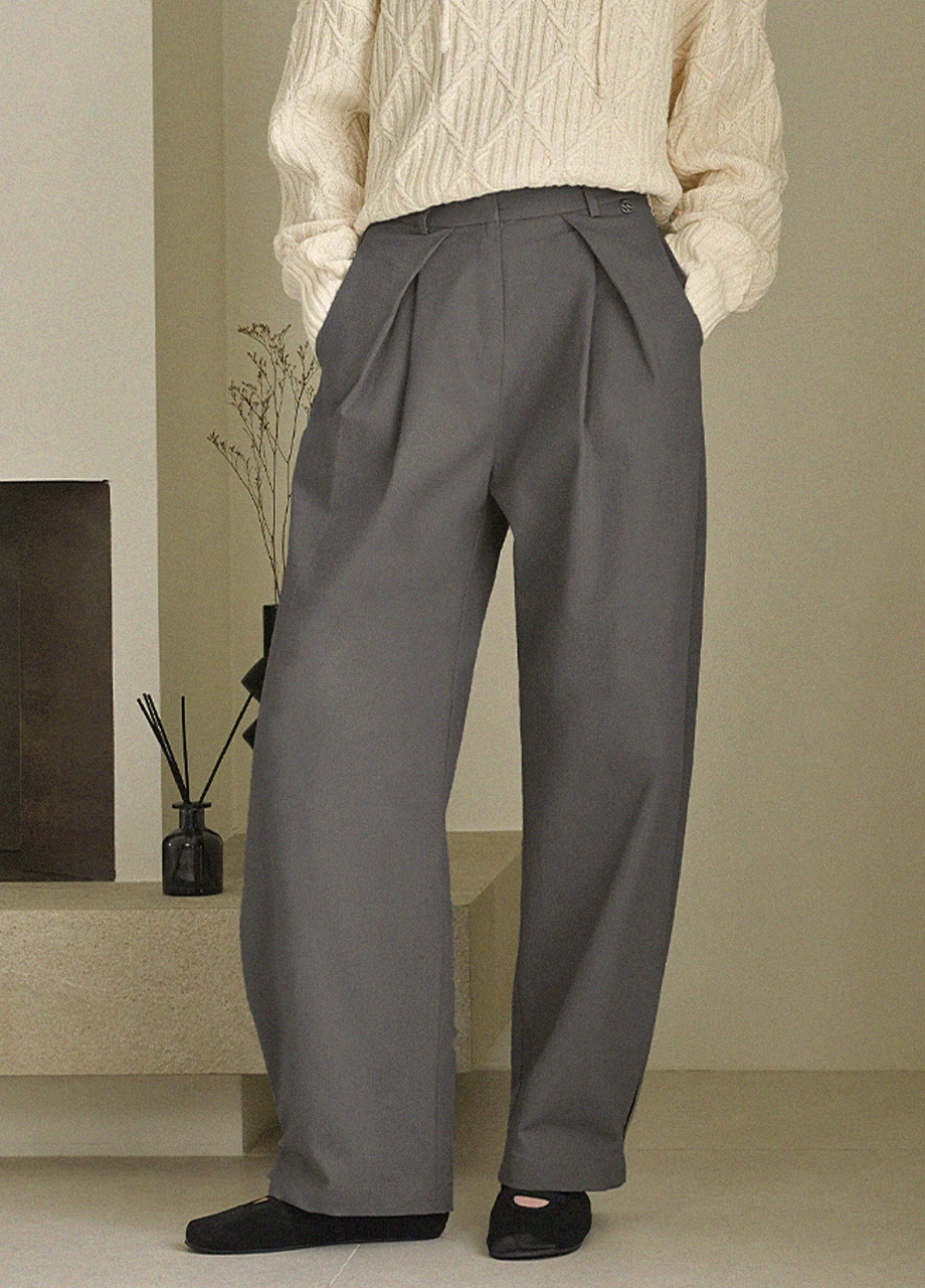 [25-36] Crunchy Point-Tuck Wide Slacks 