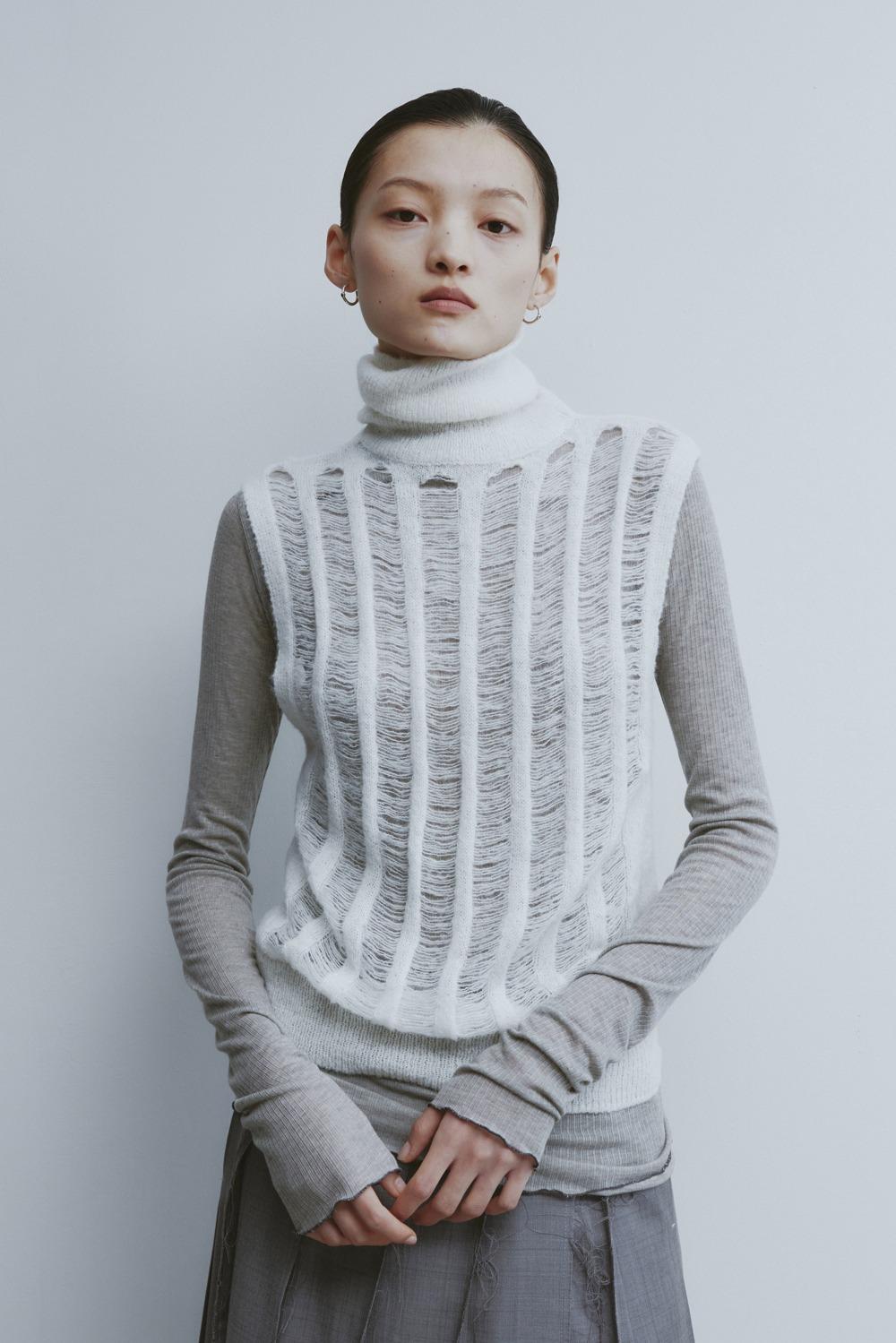 High Neck Damaged Knit Vest