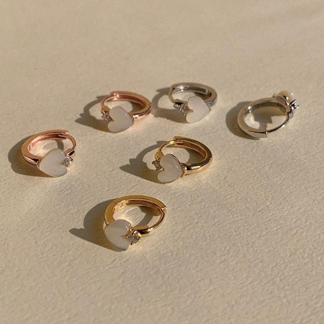 (925실버)원터치 큐빅 하트 자개 귀걸이